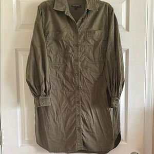 Olive Green Button-Up Shirt Dress
